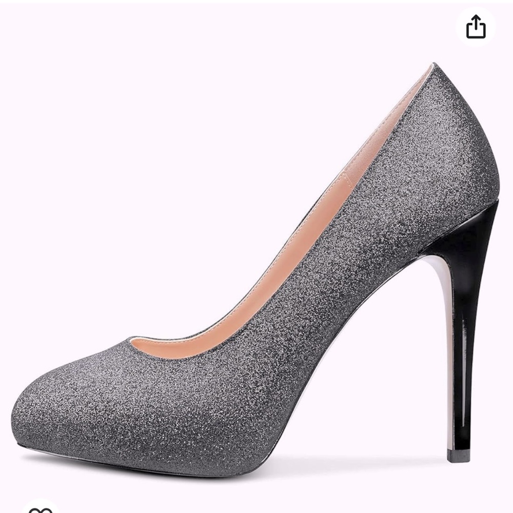 Castamere grey metallic silver sparkly pump with a black heel